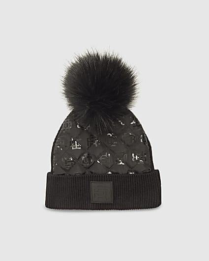 Boys Black Monogram Beanie Hat