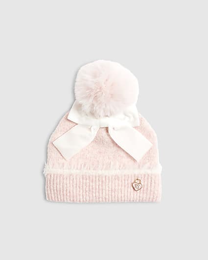 Mini Girls Pink 3D Bow Beanie