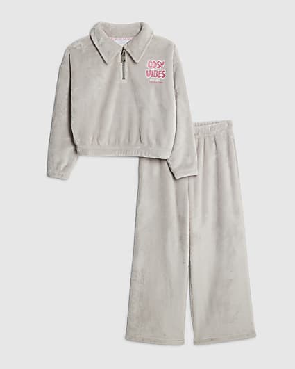 Girls Grey Cosy Vibes Velour Loungewear Set