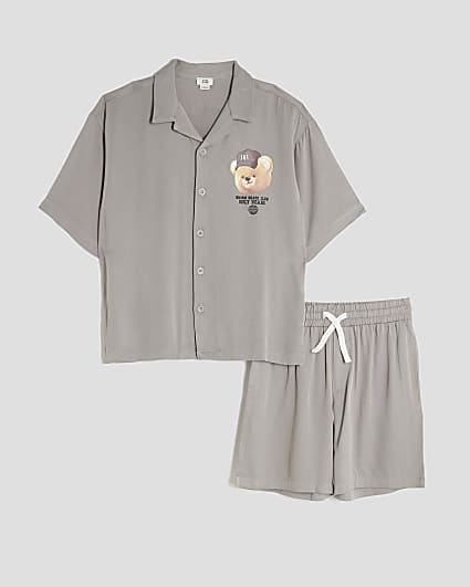 Boys Grey Bear Revere Shirt Set