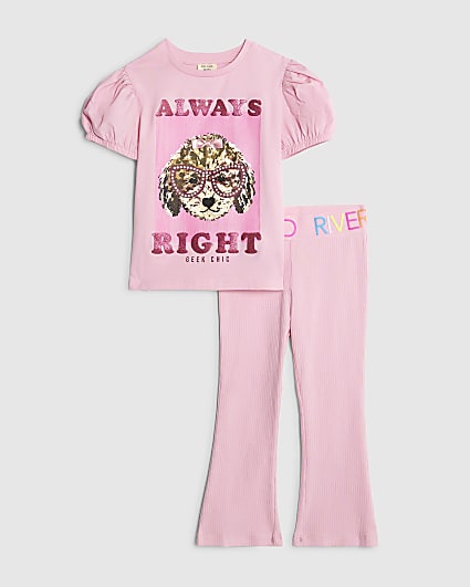 Mini Girls Pink Always Right Dog T-Shirt Set