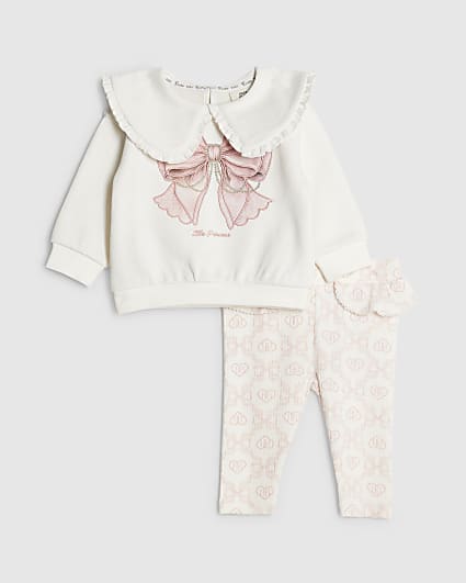 Baby Girls Cream Collar Bow Sweatshirt Set