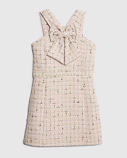 Girls Pink Bow Boucle Shift Dress