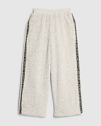Girls Cream Sequin RI Side Taped Trousers