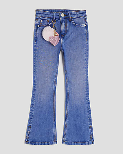 Girls Blue Flared With Pom Jeans