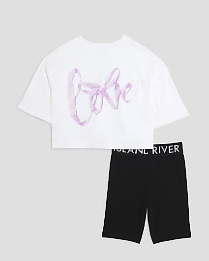 Girls White Love Ribbon T-Shirt Set