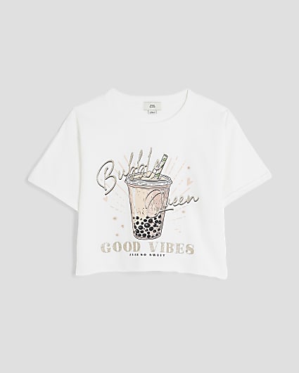 Girls White Bubble Queen Crop Top