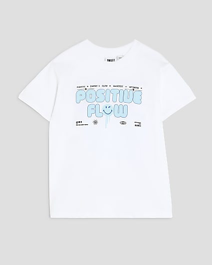 Boys White Smiley Positive Flow T-Shirt