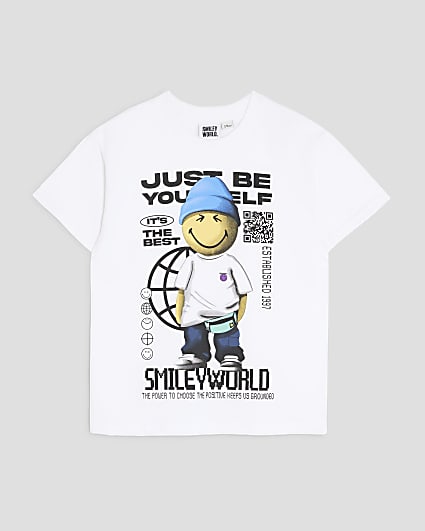 Boys White Smiley Be Yourself T-Shirt