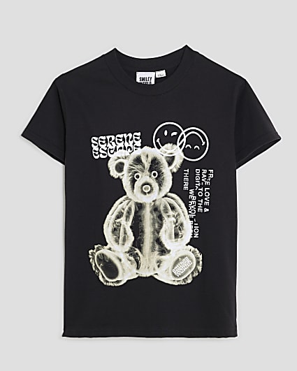 Boys Black Smiley Bear T-Shirt