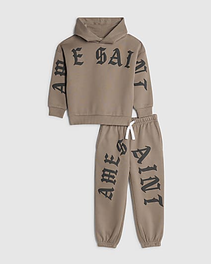 Mini Boys Brown Ame Saint Hoodie Set