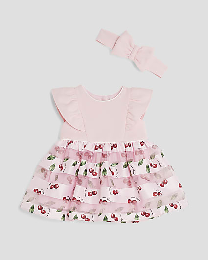 Baby Girls Pink Cherry Bubble Hem Dress