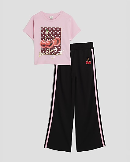 Girls Pink Cherry Tracksuit Set