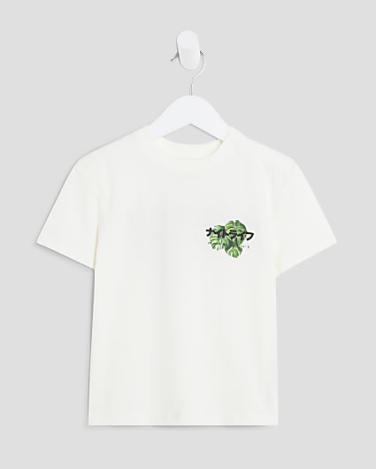 Mini Boys White Japanese Palm Tree T-Shirt