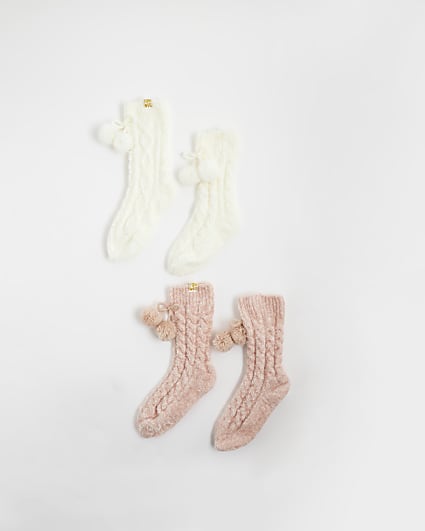 Girls Pink Cable Cosy Socks 2 pack