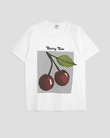 Girls White Polka Dot Cherry T-Shirt