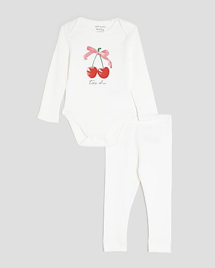 Baby Girls Ecru Cherry Bodysuit Set