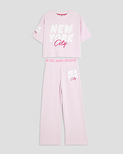 Girls Pink New York Wide T-Shirt Set
