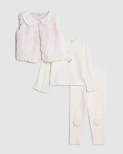 Mini Girls Pink Collar Gilet 3 Piece Set