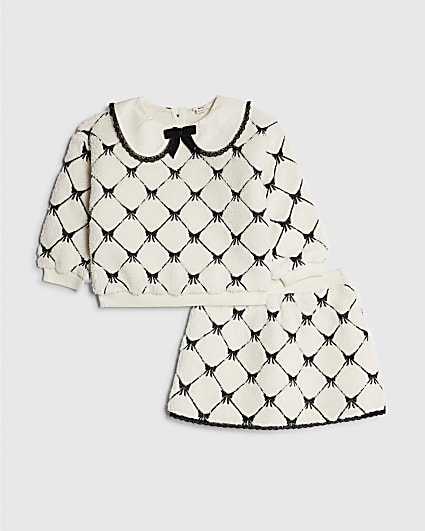 Mini Girls Cream Bow Borg Sweatshirt Set