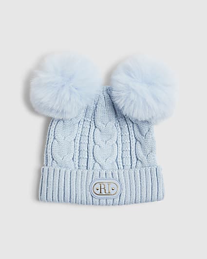 Baby Boys Blue Double Pom Beanie Hat