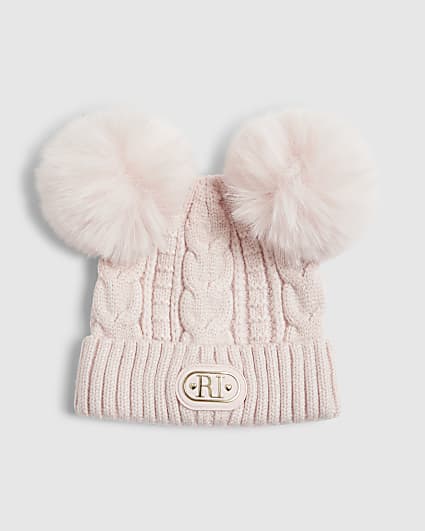 Baby Girls Pink Double Pom Bow Beanie Hat