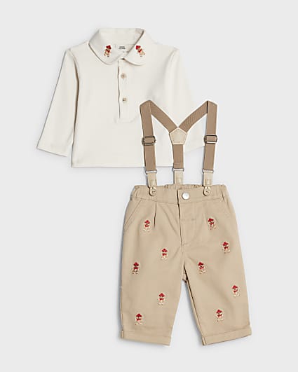Baby Boys Beige Gingerbread Dungarees