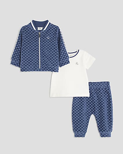 Baby Boys Navy Velour Jacket 3 Piece Set
