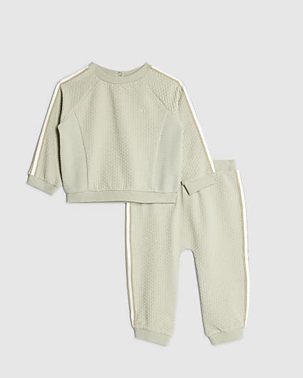 Baby Boys Khaki Textured Sweatshirt Set