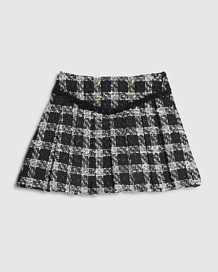 Girls Black Check Pleated Boucle Skirt