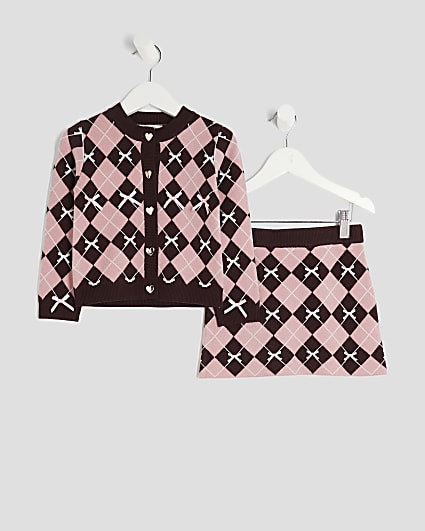 Mini Girls Pink Argyle Cardigan Set
