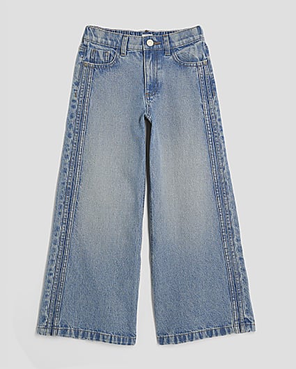 Girls Blue Pull On Wide Leg Jeans