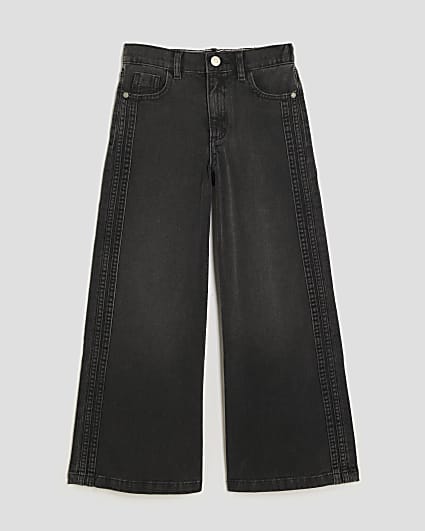 Girls Black Pull On Wide Leg Jeans
