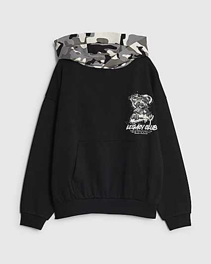 Boys Black Camo Bear Hoodie