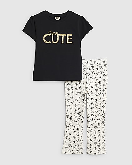 Mini Girls Black Cute T-Shirt Set