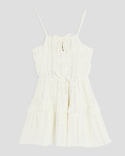 Mini Girls White Tiered Shimmer Beach Dress
