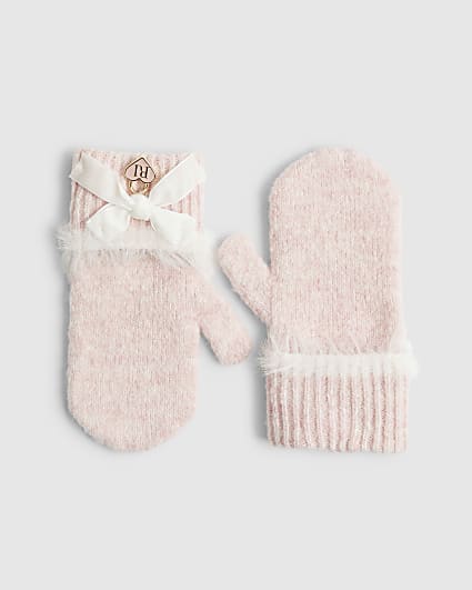 Mini Girls Pink Fluffy Bow Mittens