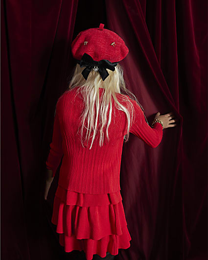 Girls Red Bow Boucle Beret