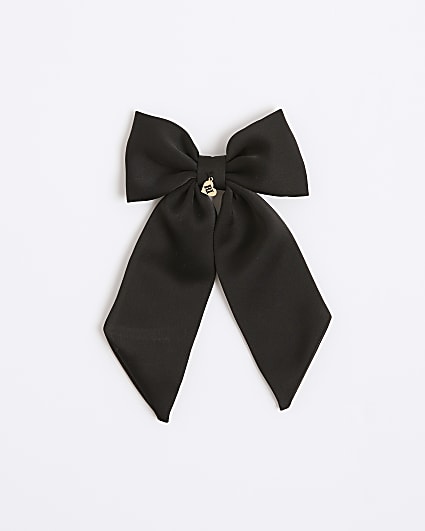 Girls Black RI Charm Bow Hair Clip