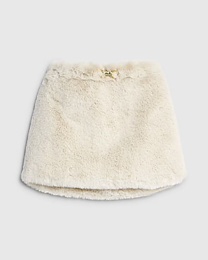 Girls Beige Faux Fur Skirt