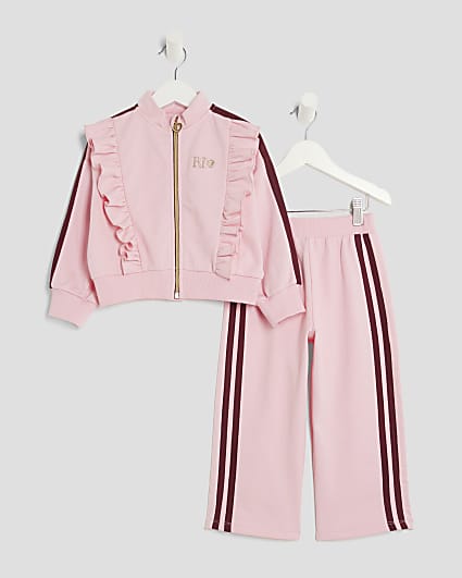 Mini Girls Pink Frilled Taped Tracksuit Set