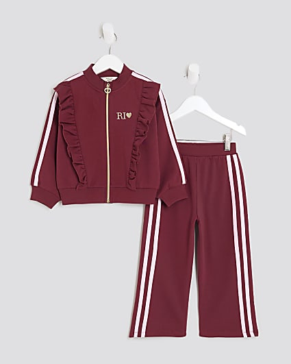 Mini Girls Red Frilled Tracksuit Set