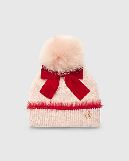 Girls Pink 3D Bow Beanie Hat
