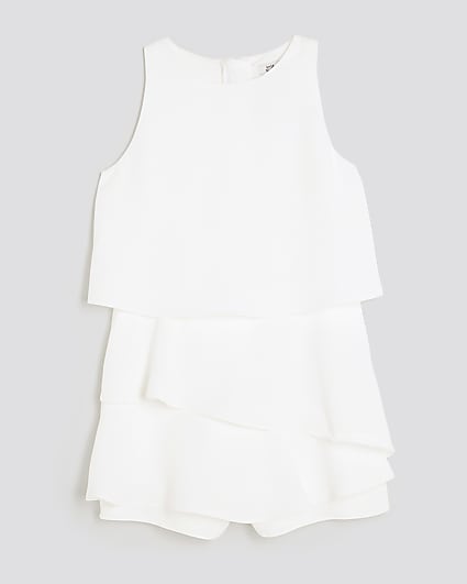 Girls White Tiered Playsuit