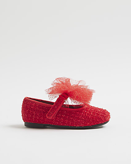 Mini Girls Red Organza Bow Shoes