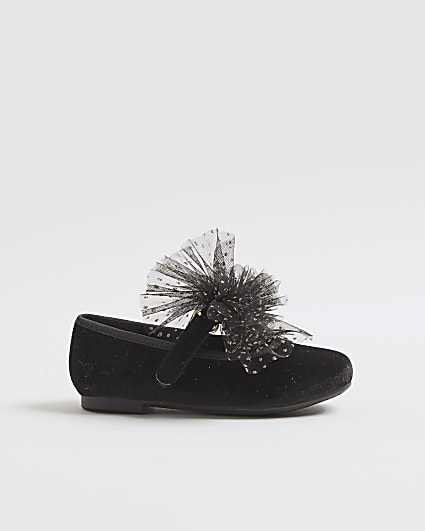 Mini Girls Black Organza Bow Shoes