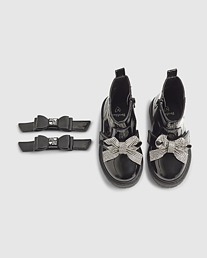 Mini Girls Black Changeable Strap Boots