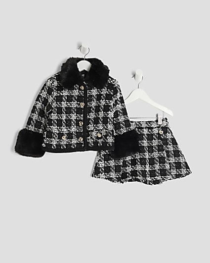 Mini Girls Black Check Boucle Jacket Set