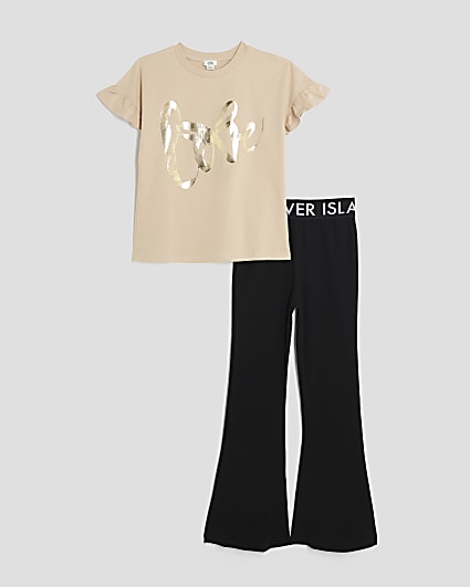 Girls Beige Love Bow T-Shirt Set
