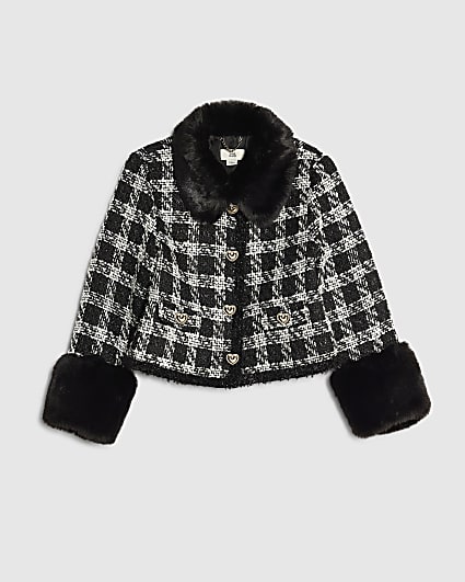 Girls Black Check Boucle Jacket
